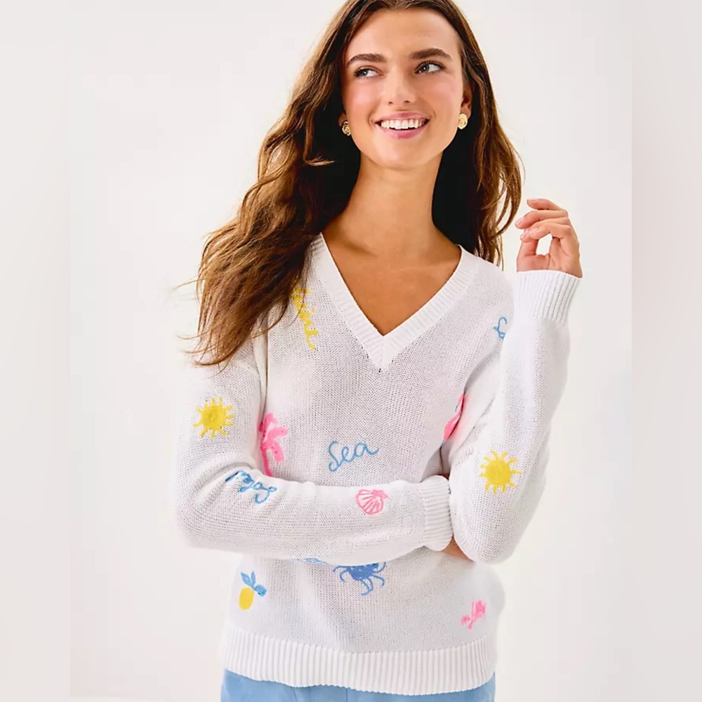 Lilly Pulitzer Tensley Sweater Size Small Resort White Summer Serenade